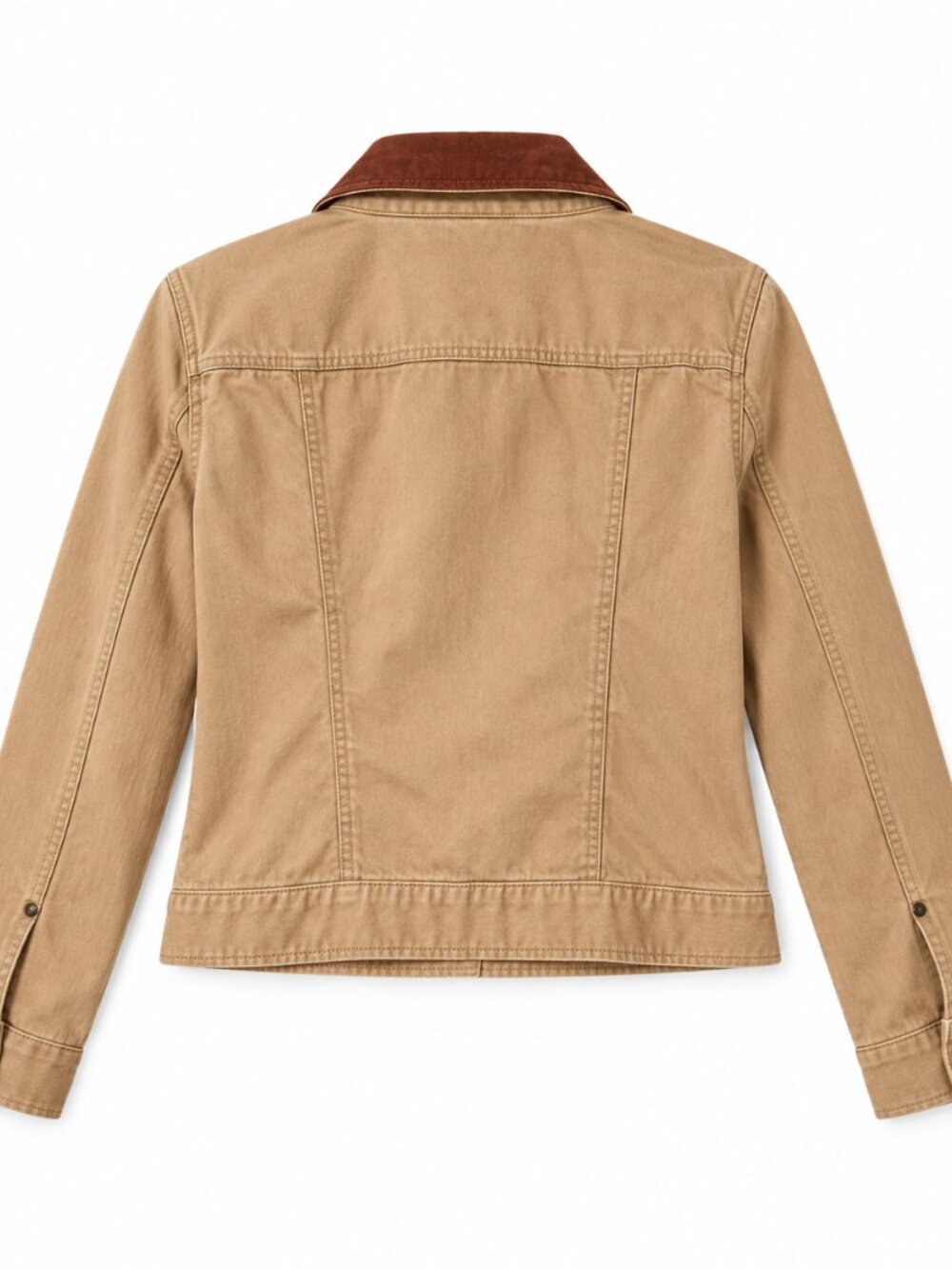 Lauren Ralph Lauren Tan Trucker Jacket Leather Collar Khaki Stretch Denim Med - Picture 4 of 6